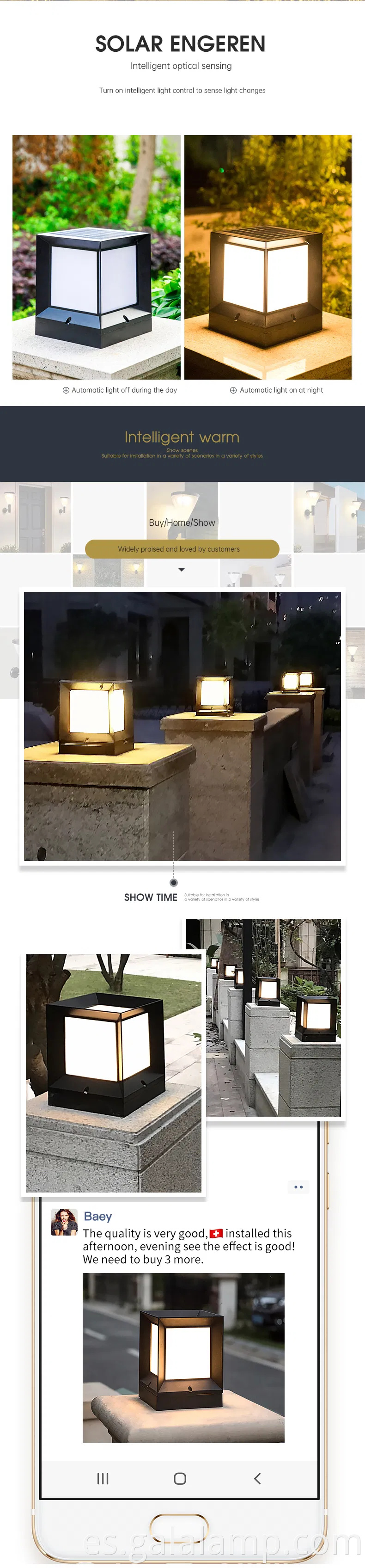 Pilar de jardín al aire libre cerca de piedra después de aluminio 3W LED Solar Gate Light